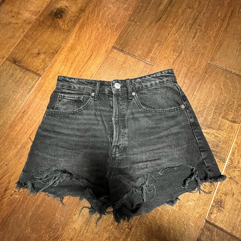 Distressed Black Denim Shorts